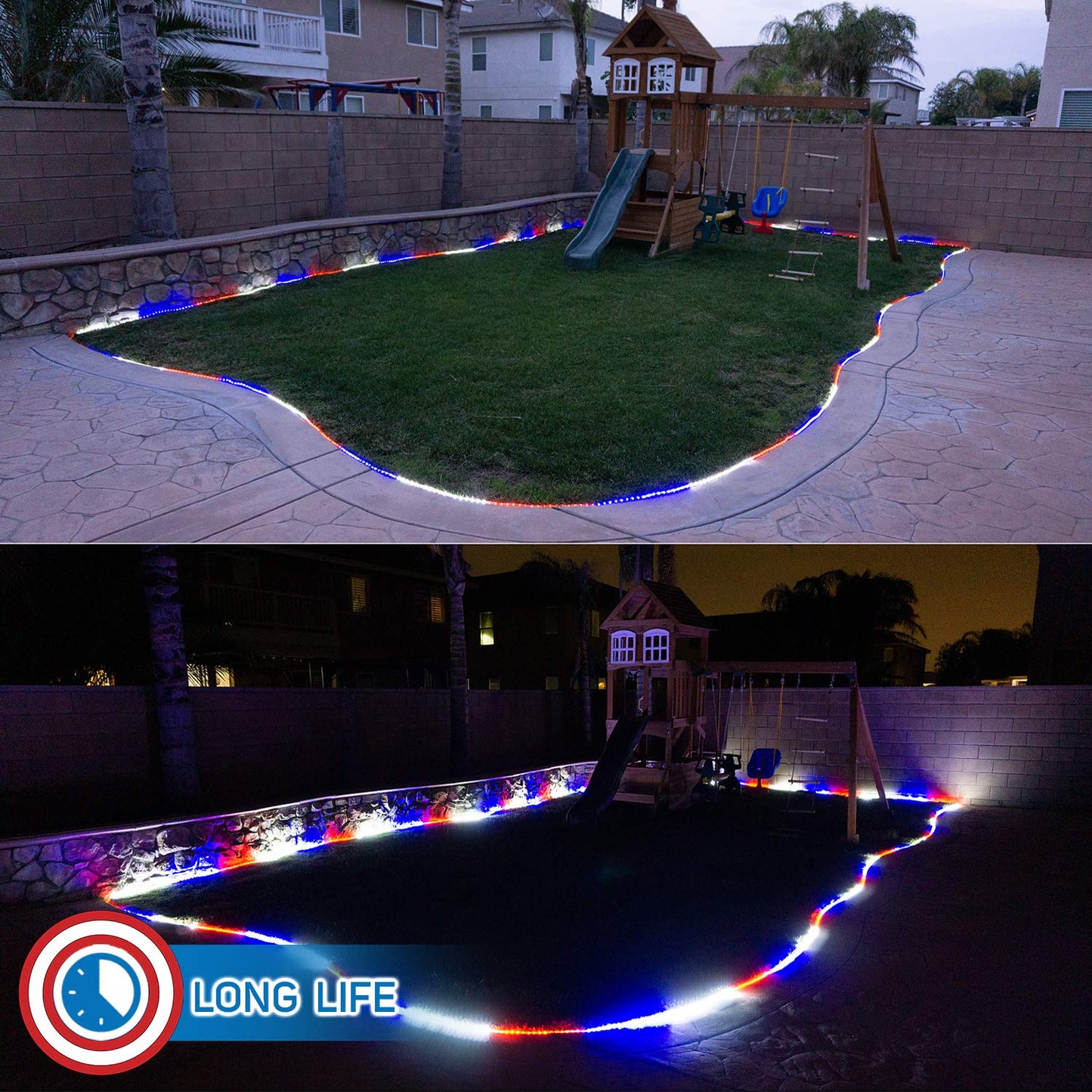 Russell Decor LED Custom Size Rope Lights for 4th of July Party Decorative Lighting Flexible cuttable Non-connectable Rope Light Red White Blue(16 ft)