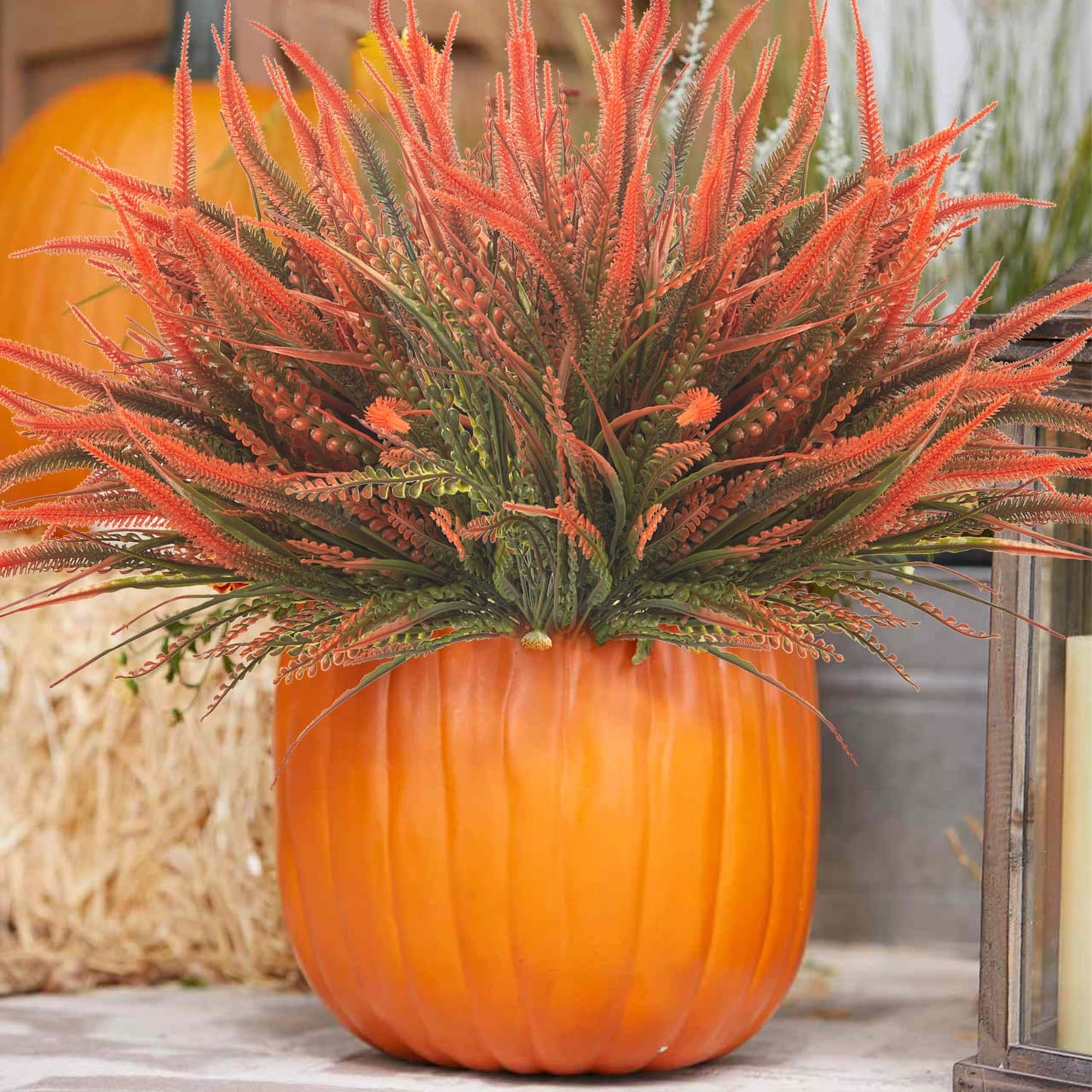 Grunyia 10 Bundles Artificial Fall Flowers for Outdoors Fake Plants UV Resistant Plastic Plants Shrubs Bushes for Home Fall Front Door Porch Garden Autumn Decor (Fall Red)