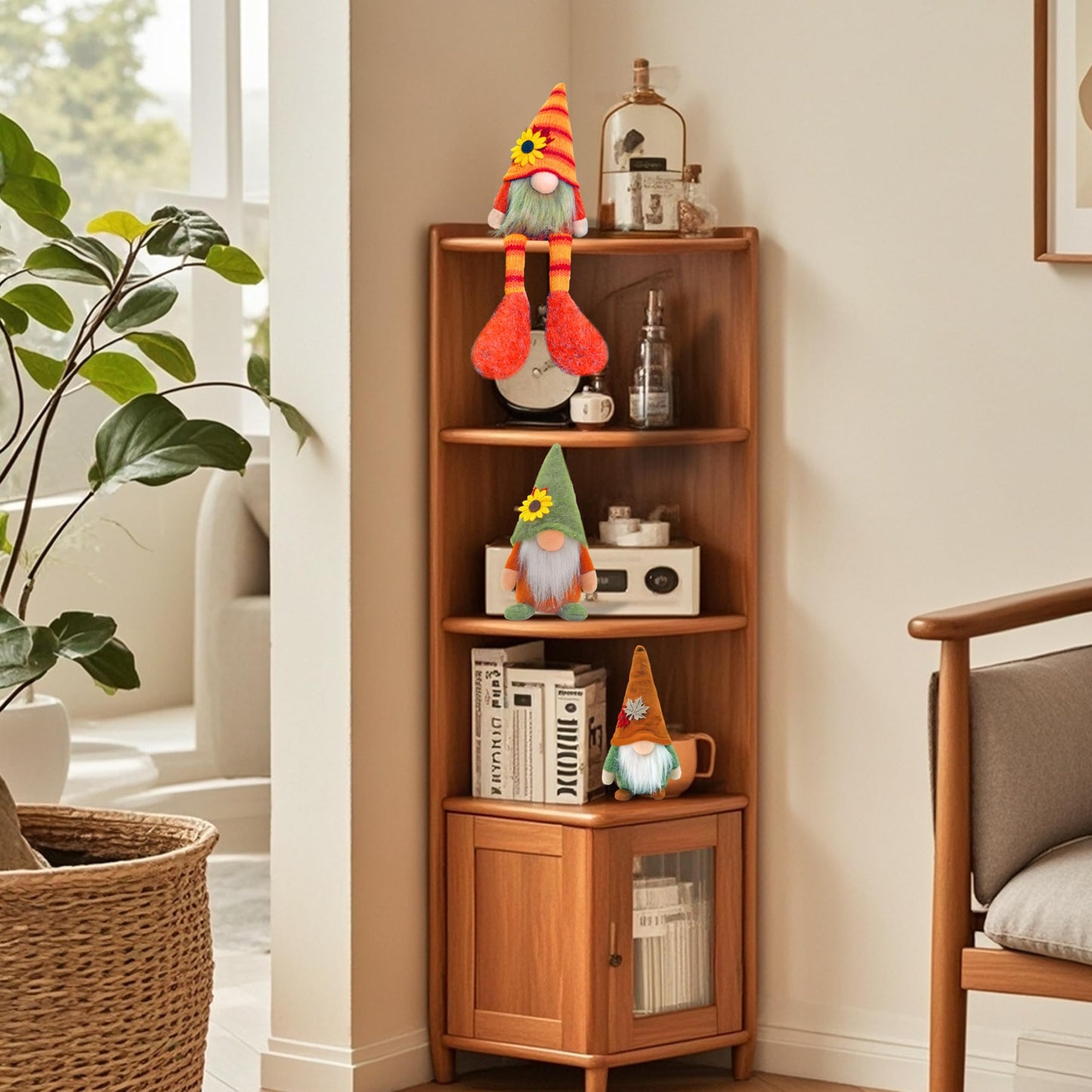 Home Fall Decor Gnomes Plush - 3PCS Table Tiered Tray Christmas Decorations - Farmhouse Autumn Pumpkin Harvest Holiday Party Gnome Ornaments (Fall Gnomes Decor)