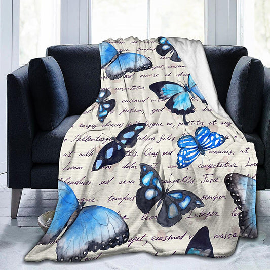Vintage Butterfly Blue Blanket Soft Lightweight Throw Blankets Cozy Flannel Bed Throws for Sofa Couch Travel Home Room Bedroom Decor Gifts for Boys Girls Kids Adults 60"x50"