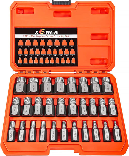 XEWEA 25Pcs Screw Extractor Set Hex Head Multi-Spline Easy Out Bolt Extractor Tool, Chrome Molybdenum Alloy Steel Heavy Duty EZ Out Rounded Screw Remover, Father's Day gift