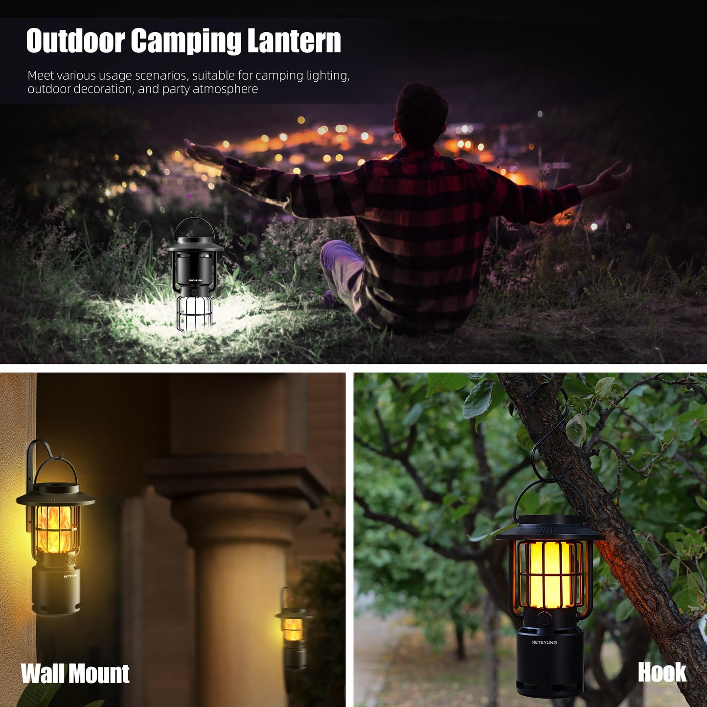 RETEYUNG Outdoor Speakers Bluetooth Waterproof Patio,10W Wireless Portable LED Flame Light Speaker with Torch Atmosphere for Patio/Yard/Party/Camping Black,Gifts for Men Women Dads Moms(2 Pcs)