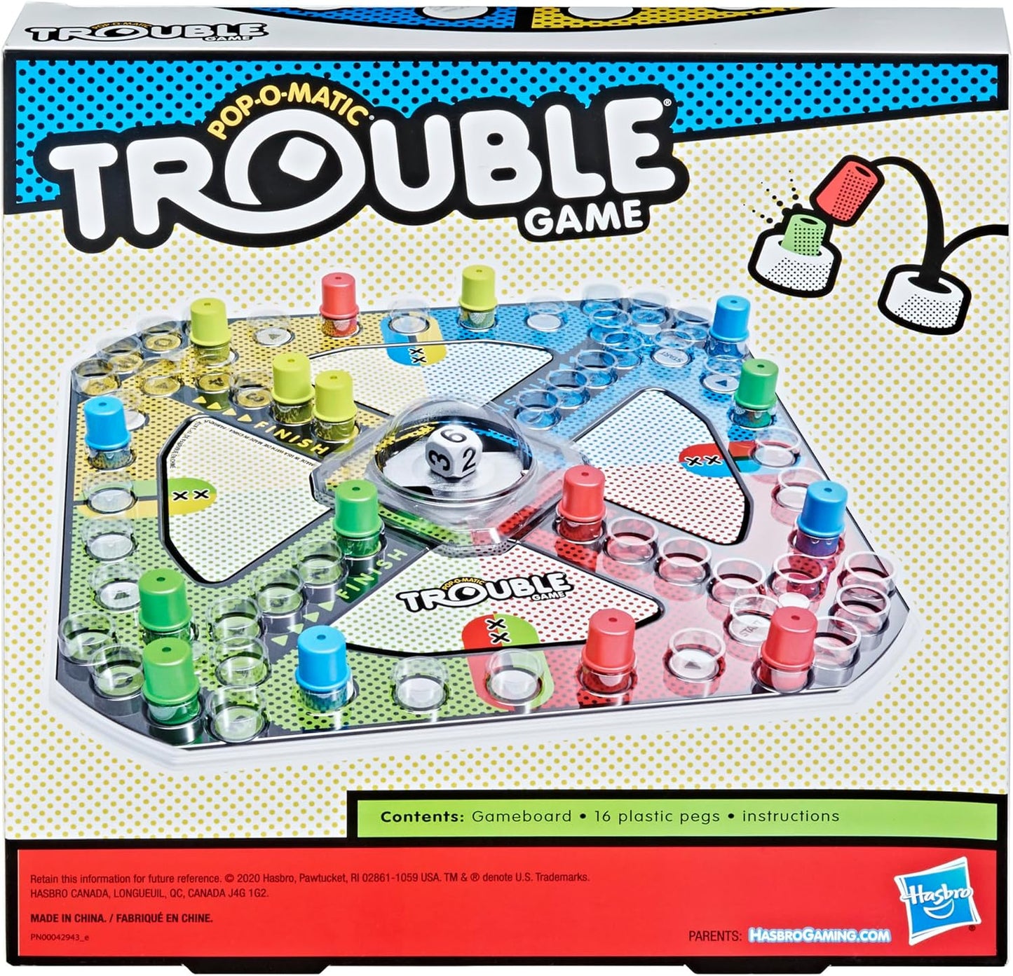Hasbro Gaming Trouble Kids Board Game, Pop-o-Matic Trouble Game, Kids Games for 2-4 Players, Family Board Games for Kids, Kids Gifts, Ages 5 and Up, Packaging May Vary