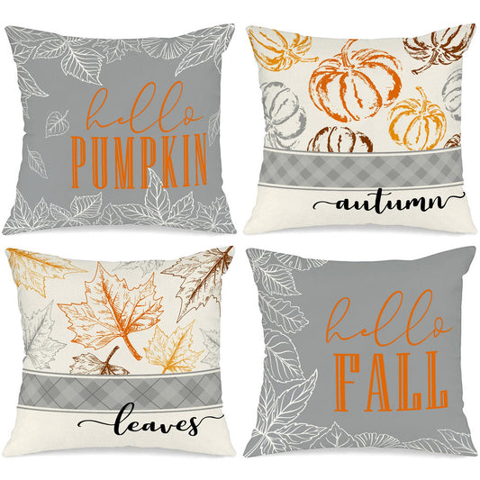 Ywlake 18x18 Fall Pillow Covers Set of 4, Hello Pumpkin Decorative Holiday 18 x 18 Autumn Cushion Covers Thanksgiving Pillow Case for Indoor Home Bedroom Couch Sofa Decor Grey