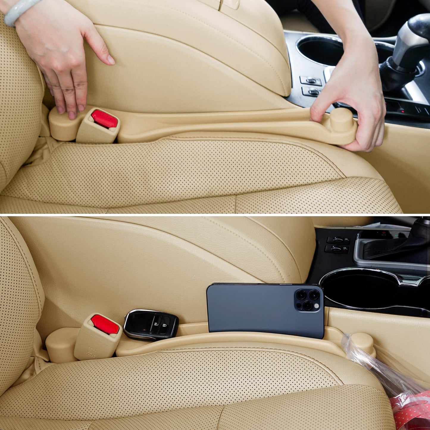 Car Seat Gap Filler Set of 2, Soft Foam Multifunctional Seat Side Gap Filler with Organizer & Hook Function, 3in1 Gap Stopper Universal Fit Car SUV Truck Fill The Gap Between Seat & Console