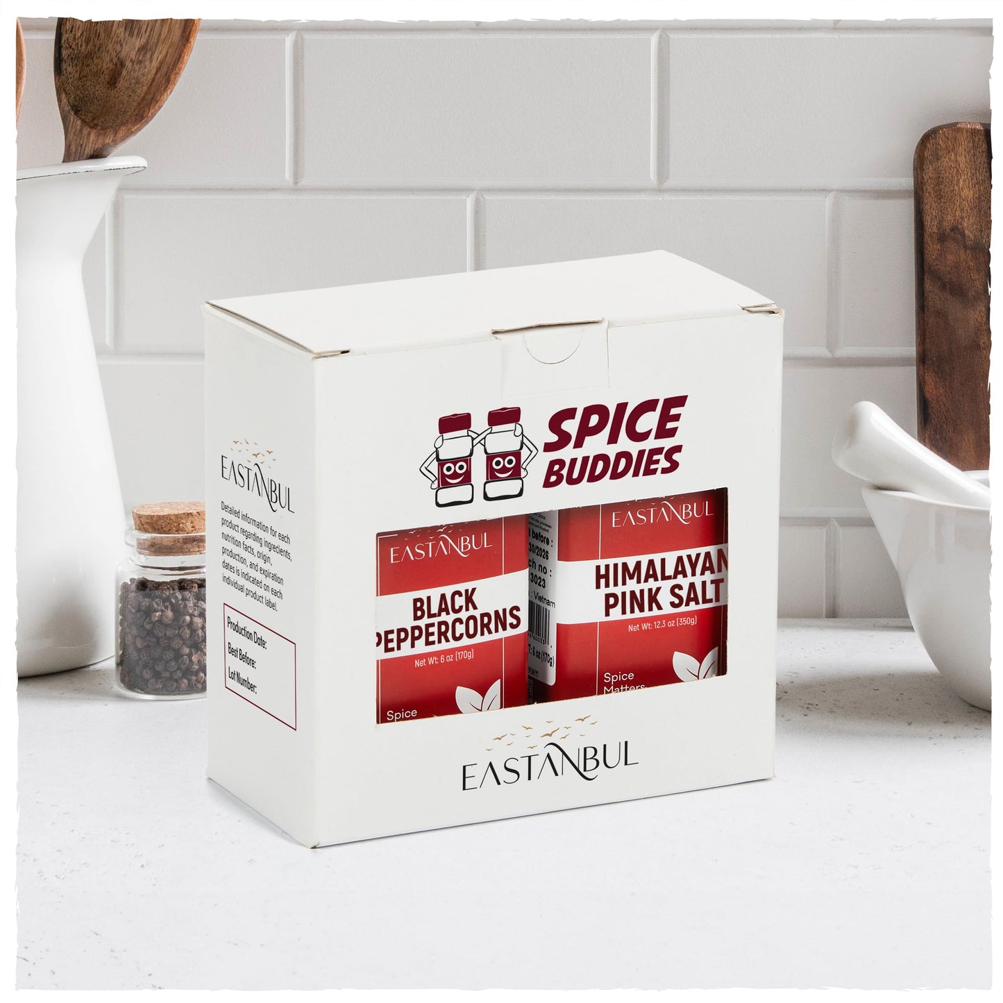 Salt and Pepper for Grinder Refill, Peppercorns Whole 6oz, Pink Himalayan Salt 12.3oz, Peppercorns for Grinder Refill, Himalayan Pink Salt and Pepper, Spice Buddies Series, Gift Box