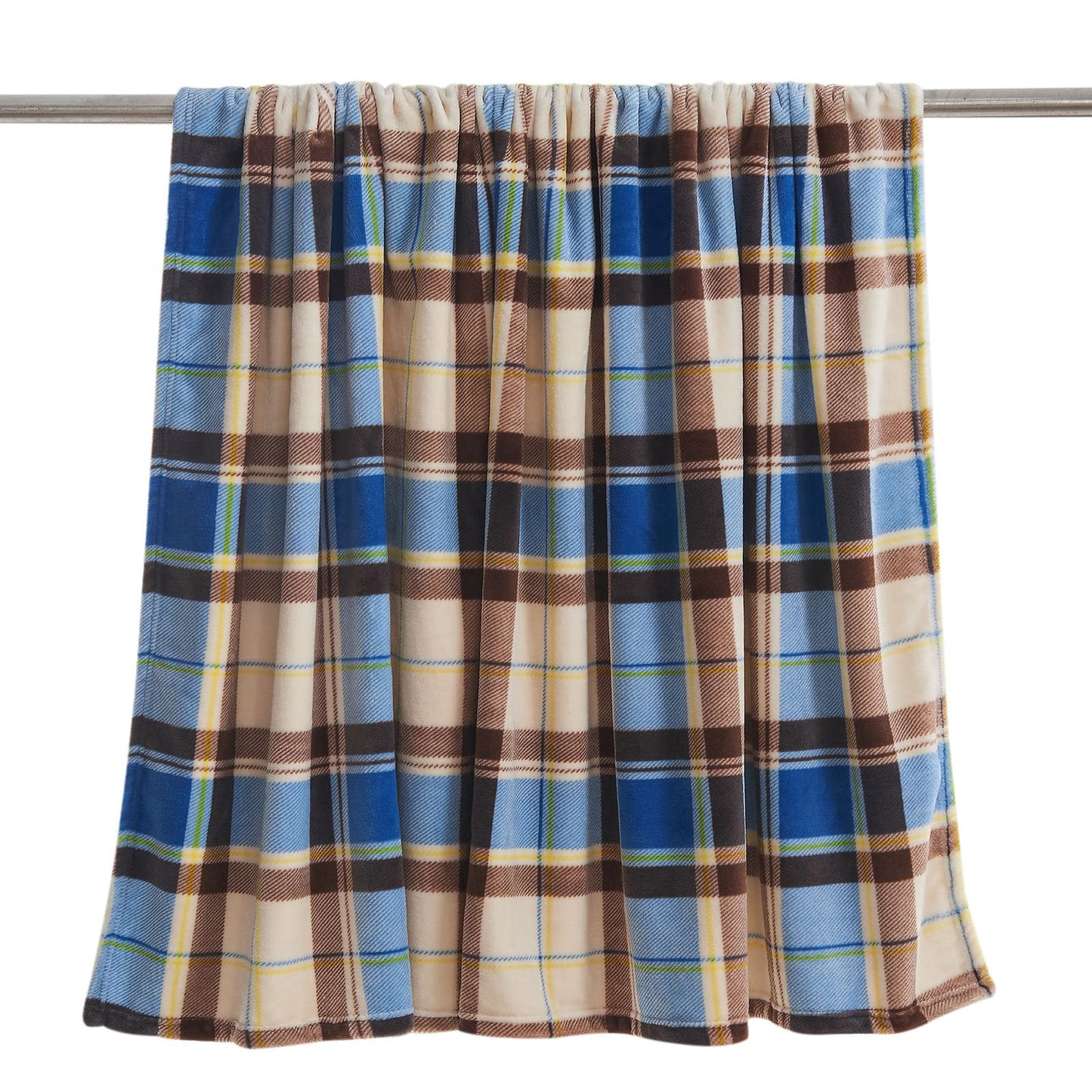 Gogreen Cozy Flannel Blanket Printed -Twin Size Bed Blanket for Home Decoration - Ultra Soft, Lightweight, Microfiber Throws (Thorw - 50" x 60", Blue Brown Plaid)