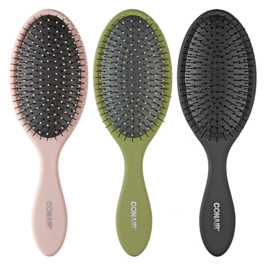 Conair Detangling Hair Brush 3PK - For wet and dry hair - curly hair brush - hair brushes for women - detangler brush - hair brushes for women - Evergreen, Blush Pink, Black Assorted