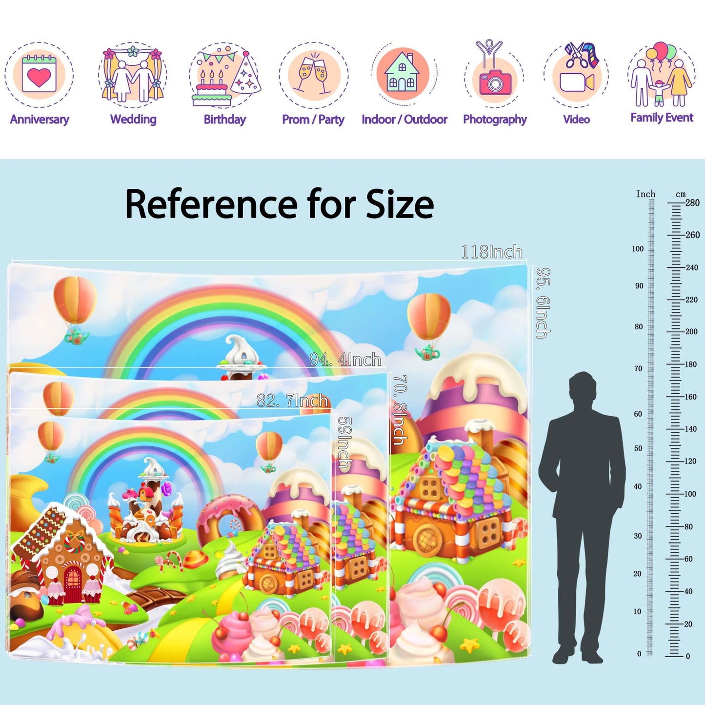 Ladvis 82.7"x59" Candyland Backdrop Gingerbread Party Banner Decorations Candy Land Background, Kids Baby Shower Birthday Decorations Photography Photo Booth Props Sweet Supplies