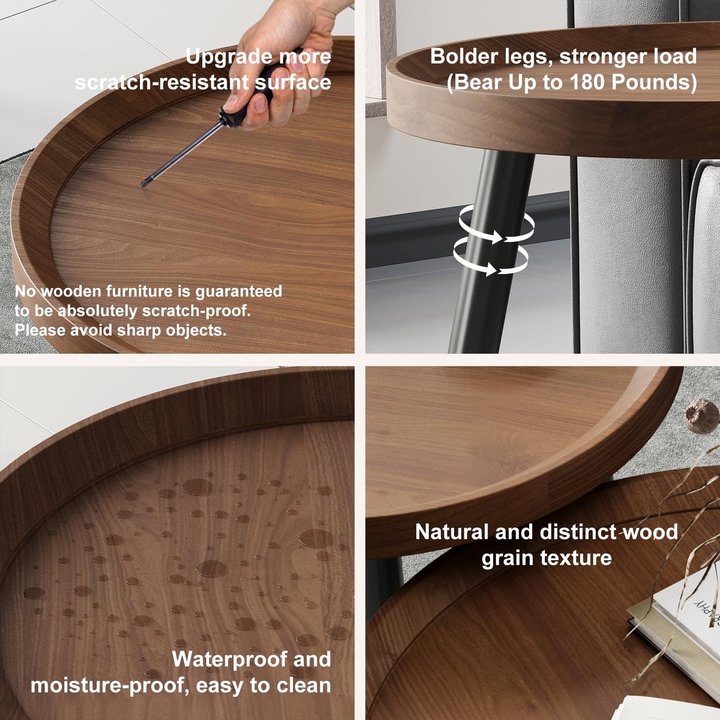 2 PCS Small Round Coffee Table, Walnut Nesting Tables for Small Spaces, Mid Century Modern Centre Table, Easy Assembly Circle Coffee Tables for Living Room, Minimalist Nesting Coffee Table Set of 2