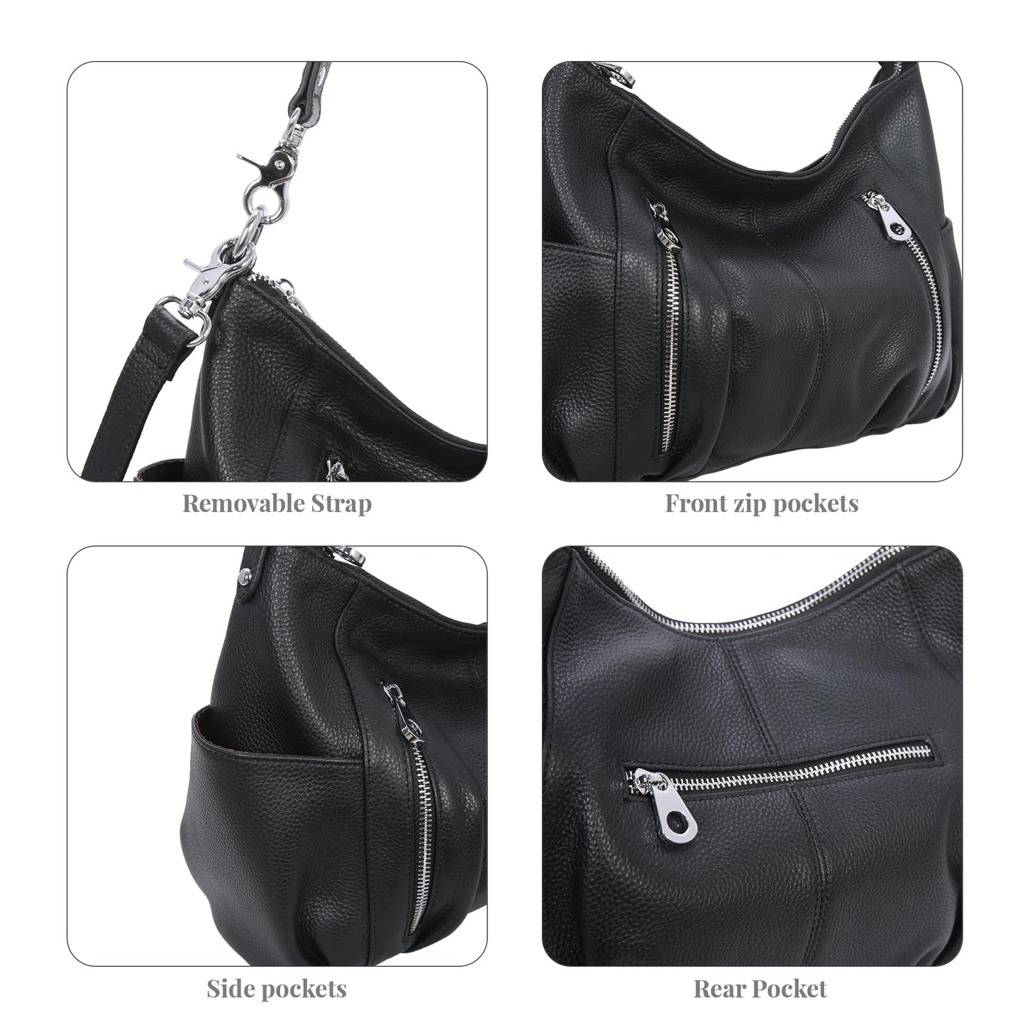 HESHE Genuine Leather Purses for Women Shoulder Hobo Bag Crossbody Satchel Handbags Designer Ladies Totes Purse(Black)