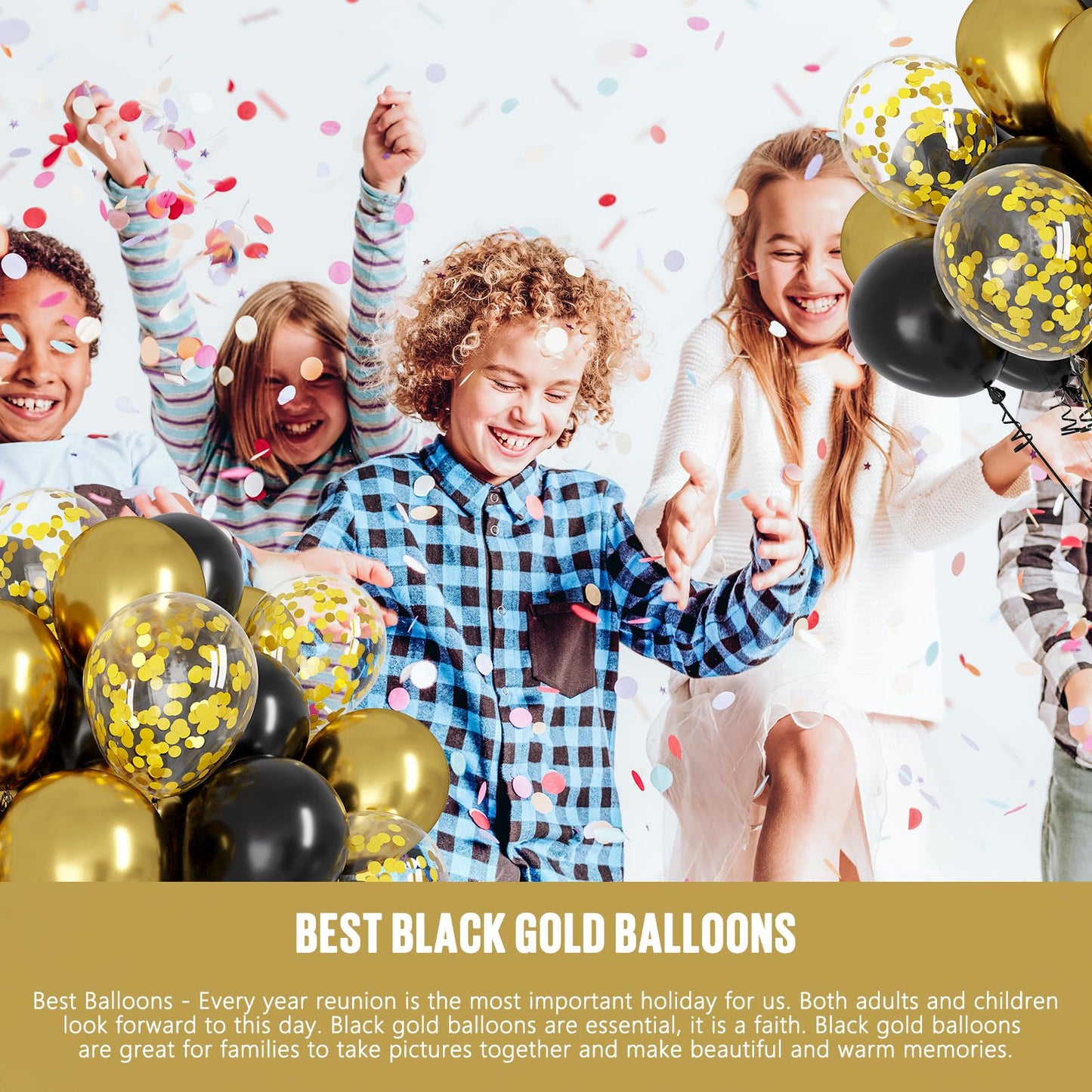 OWill Black and Gold Confetti Balloons, 100pcs 12 Inches Black and Gold Balloons for Birthdays, Graduation Decorations, Weddings & Arches, Garlands & Party Decorations