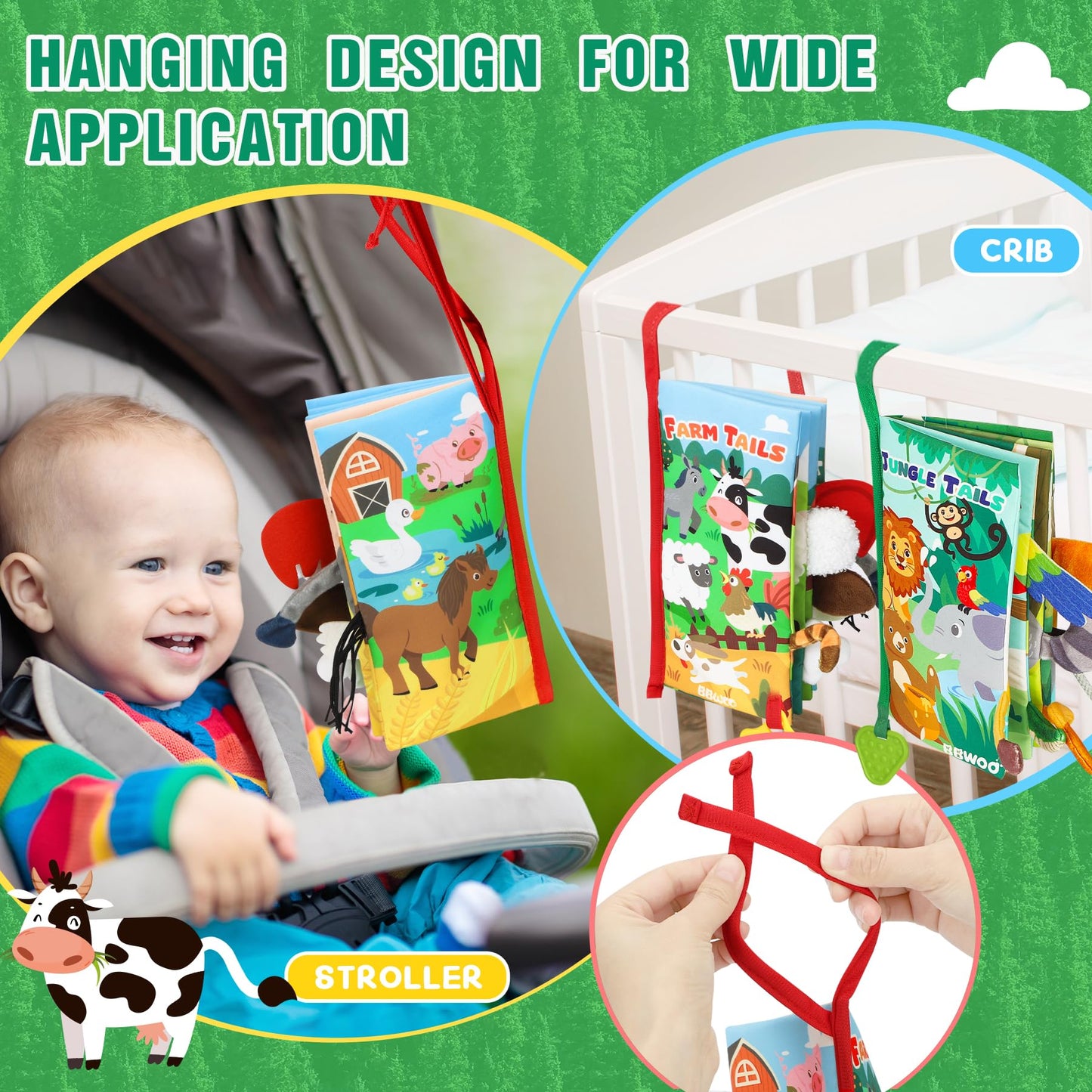 BBWOO Baby Book Toy 0-6 Months - Baby Boy Girl Shower Gift - Tummy Time Toy for Infant 6 to 12 Months - Touch and Feel Crinkle Book for Newborn Toddler with Teether - Easter Basket Essentials Stuffers