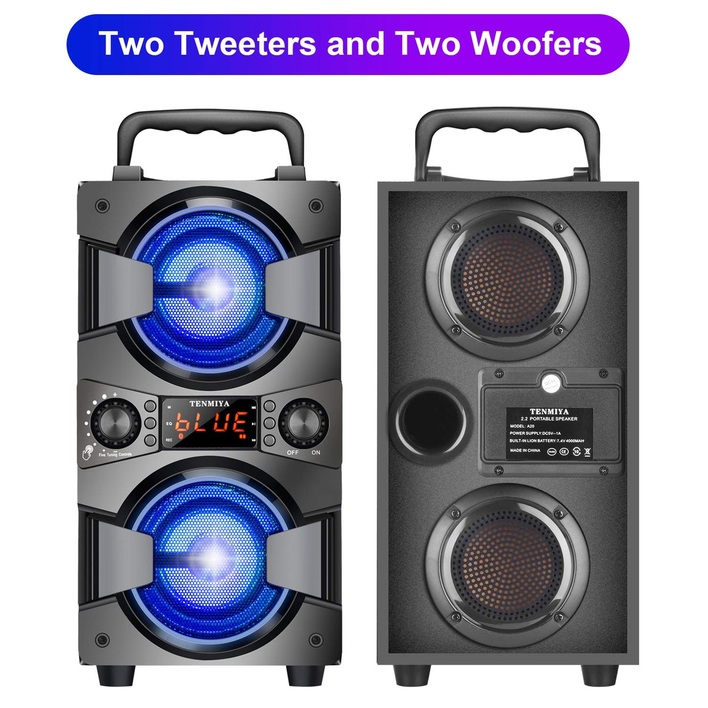 Bluetooth Speaker, Portable Wireless Speakers with Microphone, 60W Peak Loud Stereo Rich Bass, Lights, Remote, FM Radio, EQ, Double Subwoofer Sound System, Speaker for Home Outdoor Party Gifts(1MIC)