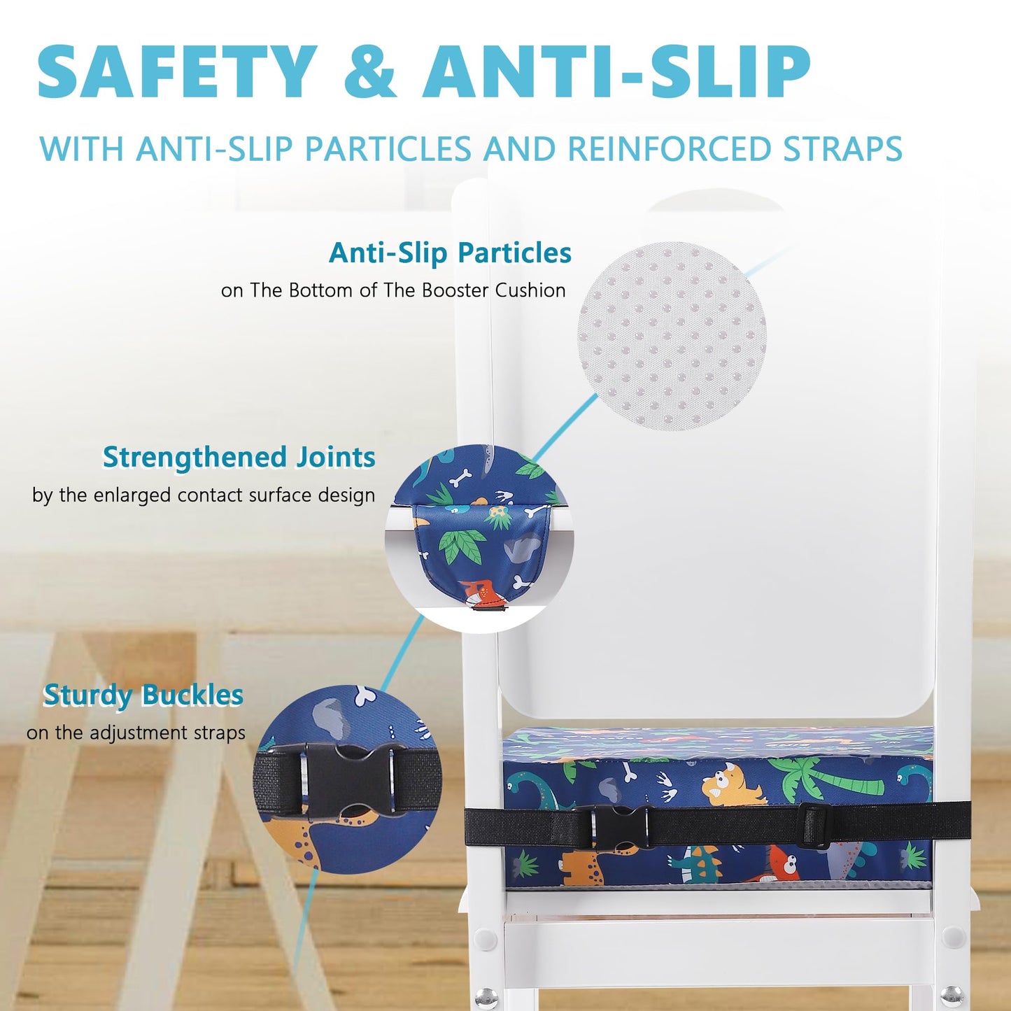 Sylynvia Booster Seat for Kitchen Chair with Adjustable Straps, Toddler Booster Seats for Dining Table Portable for Travel Camping Eating, Booster Cushion for Table for Baby Child Infant Kid Boy Girl