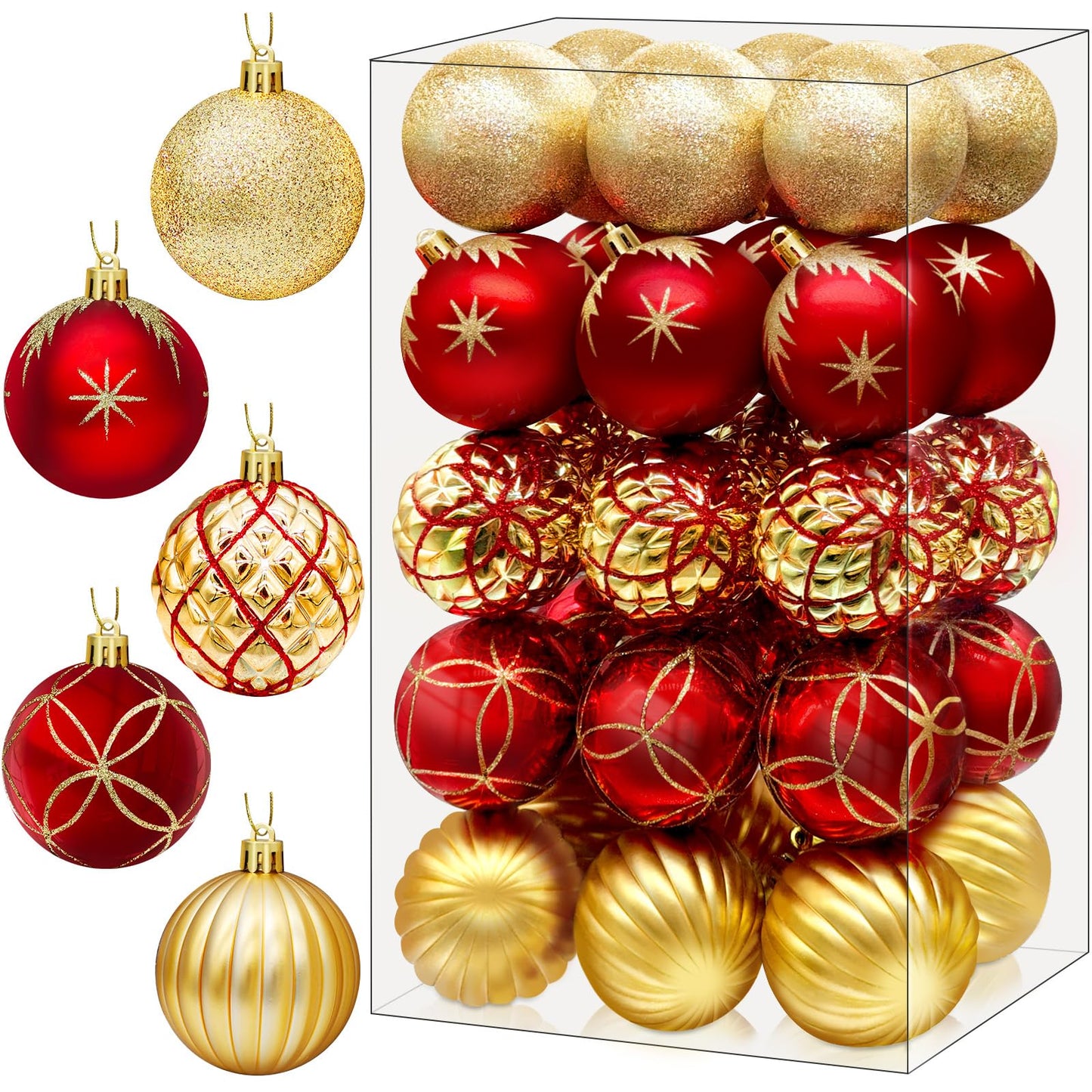 DeckTheHalls Christmas Balls Ornaments, 30 Pcs 2.5 Inch Christmas Tree Decorations for Xmas Tree Hanging, Shatterproof Ball Ornaments for Festival Home Party Decors, (Red & Gold)