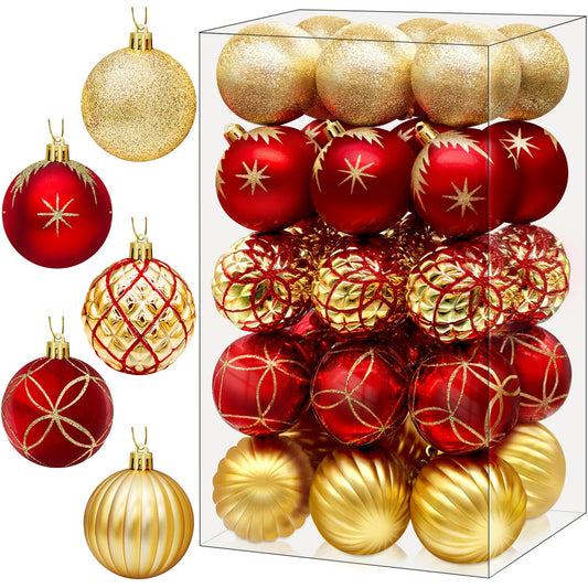 DeckTheHalls Christmas Balls Ornaments, 30 Pcs 2.5 Inch Christmas Tree Decorations for Xmas Tree Hanging, Shatterproof Ball Ornaments for Festival Home Party Decors, (Red & Gold)