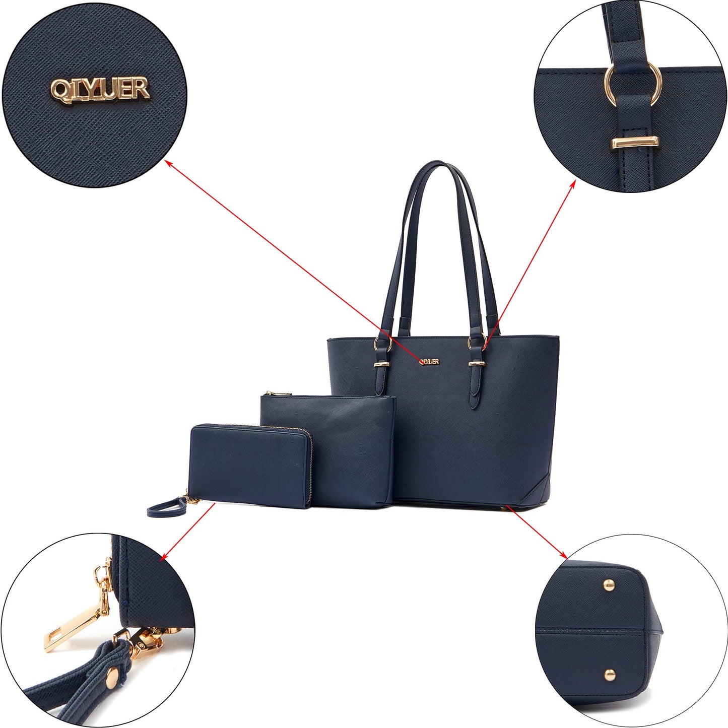 Purses And Wallets Set For Women Work Tote Satchel Handbags Shoulder Bag Top Handle Totes Purse With Matching Wallet Dark Blue Large