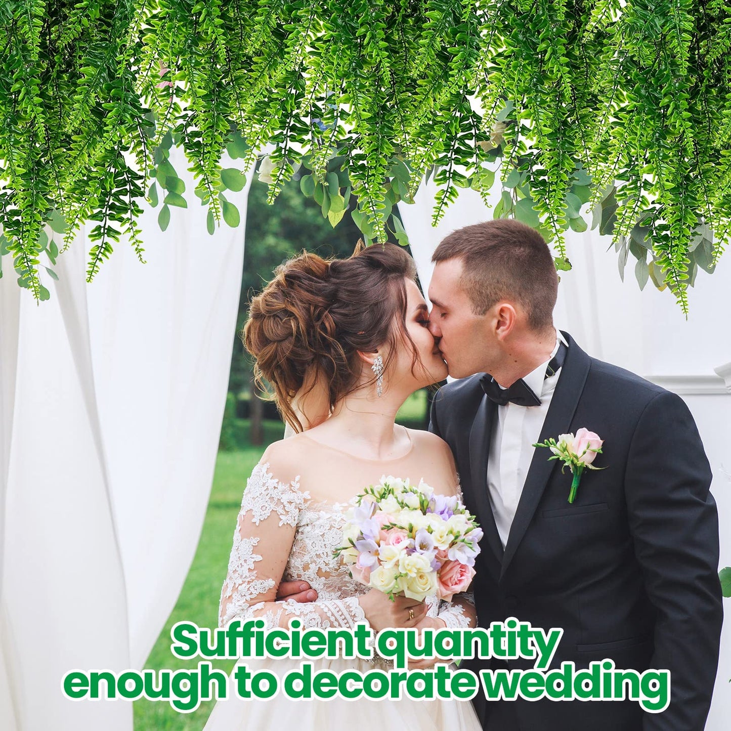 Geosar 12 Pcs Artificial Hanging Plants 32 Inch Hanging Boston Ferns Plastic Fake Plants for Wall Room Garden Wedding Garland Indoor Outdoor Decoration, No Basket