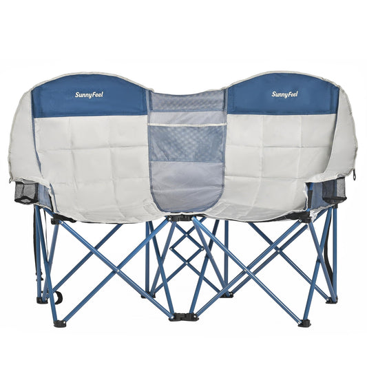 SUNNYFEEL Double Camping Chair, Portable Folding Loveseat with Cup Holders, Heavy Duty Steel Frame, Gray