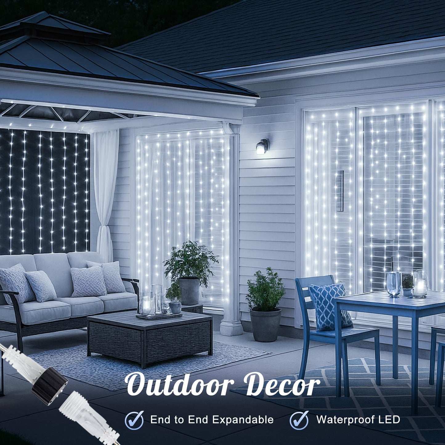 HEYFUNi Curtain Lights Plug in, 304 LED 9.8ftX9.8ft Window Light with Memory& 8 Modes, Connectable Waterproof Fairy Curtain Lights for Bedroom Backdrop Outdoor Indoor Dorm Decorations (Cool White)