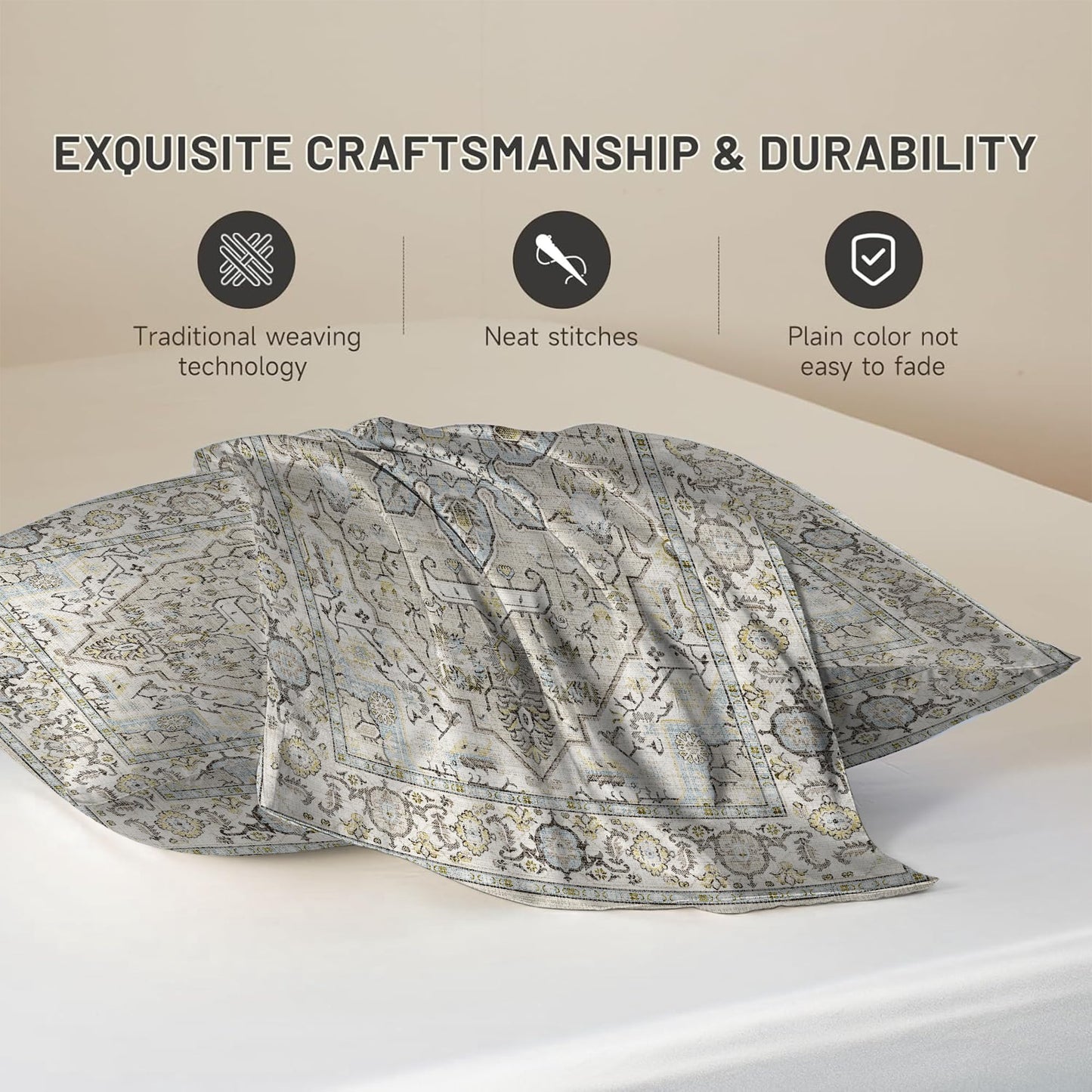 1 Pack Satin Pillowcase for Hair and Skin Modern Beige Carpet Imitation Silk Pillowcase with Hidden Zipper Soft Breathable Smooth Cooling Pillow Cover Standard Size for Bedroom Sofa 20”x26”