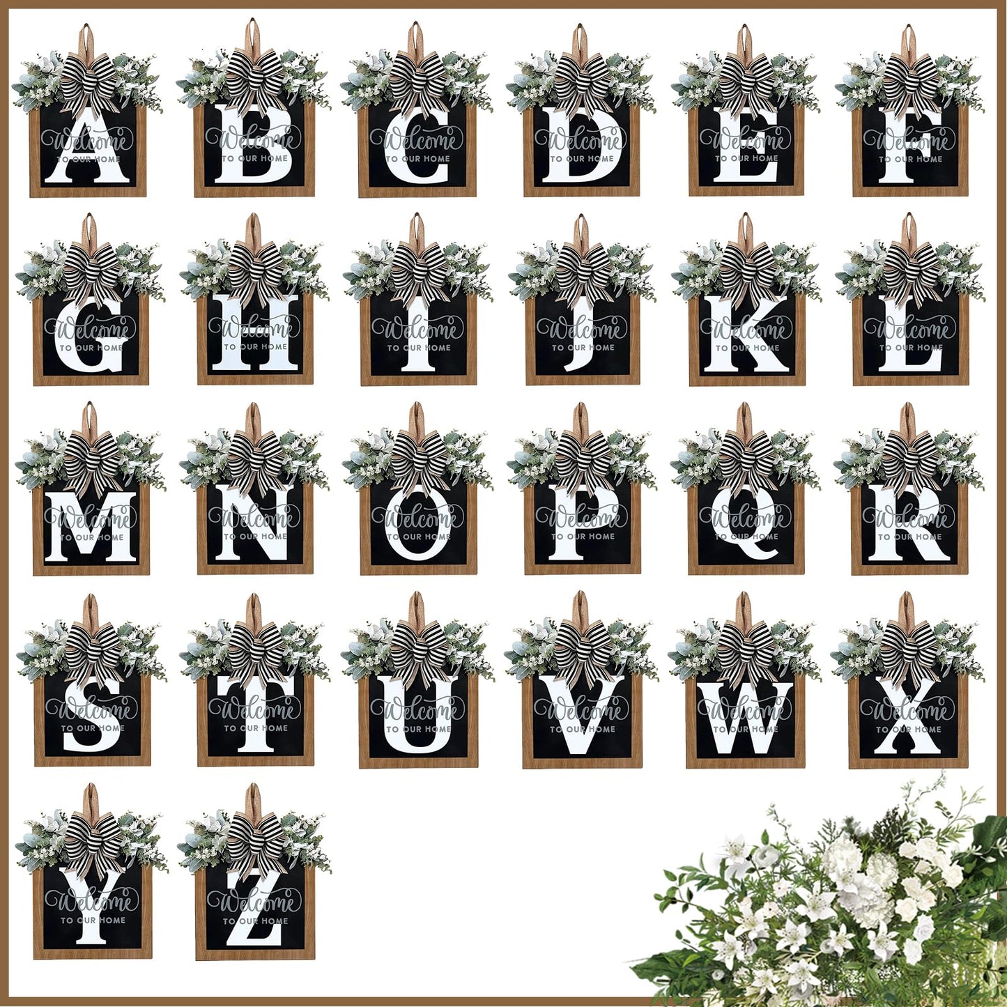 Ultra Large 14'' Last Name All Year Round Front Door Wreath with 26 Initial Letter Welcome Sign All Seasons Eucalyptus Garland and Bow Wreaths for Front Door Porch Farmhouse Decoration (B)