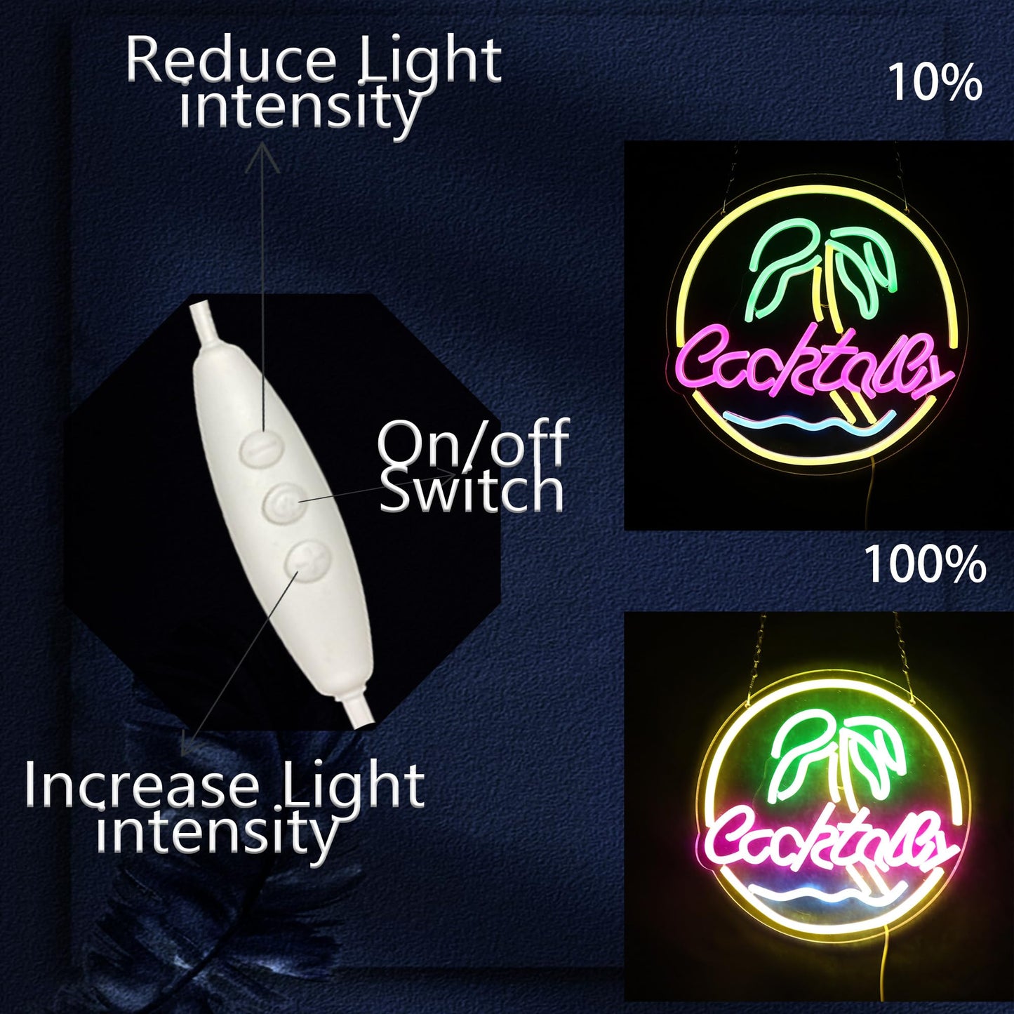 Cocktail Neon Light Dimmable Wine LED Light Palm Tree Wall Decoration Gift for Bar Man Cave Party Gathering 12.8 * 12.8 Inch