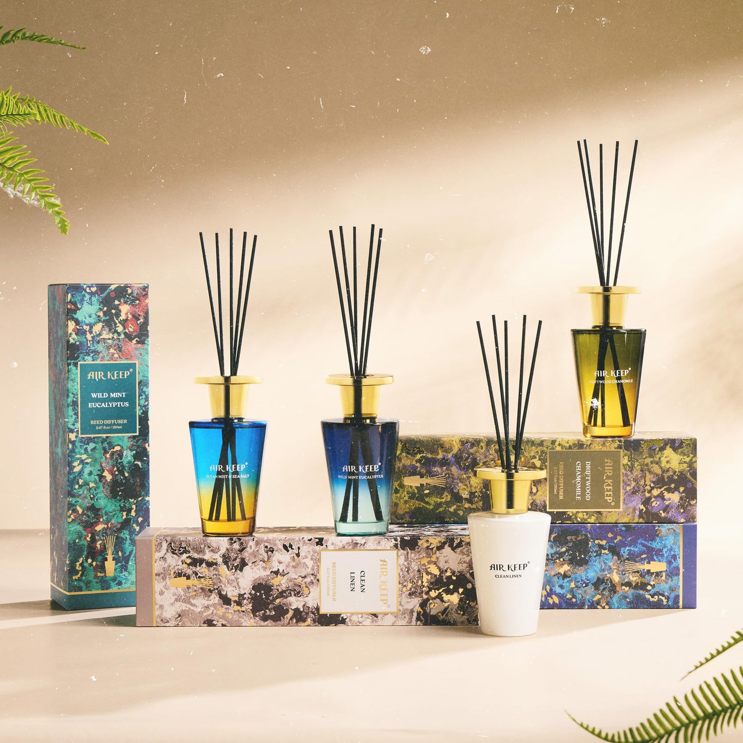 Airkeep Reed Diffuser Set 5.07 fl oz, Driftwood Chamomile Scent Diffuser with Sticks, Home Fragrance Oil for Bedroom, Bathroom, Office Decor