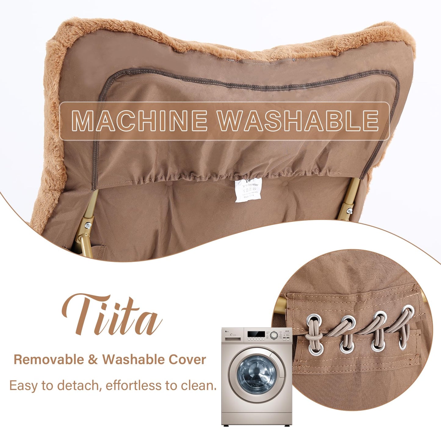 Tiita Accent Lazy Chair, Comfy Lounge Chair with Metal Frame and Plush Fabric, Spacious Seat Cozy Recliner Chair for Reading Room, Living Room, Bedroom, Office, Brown