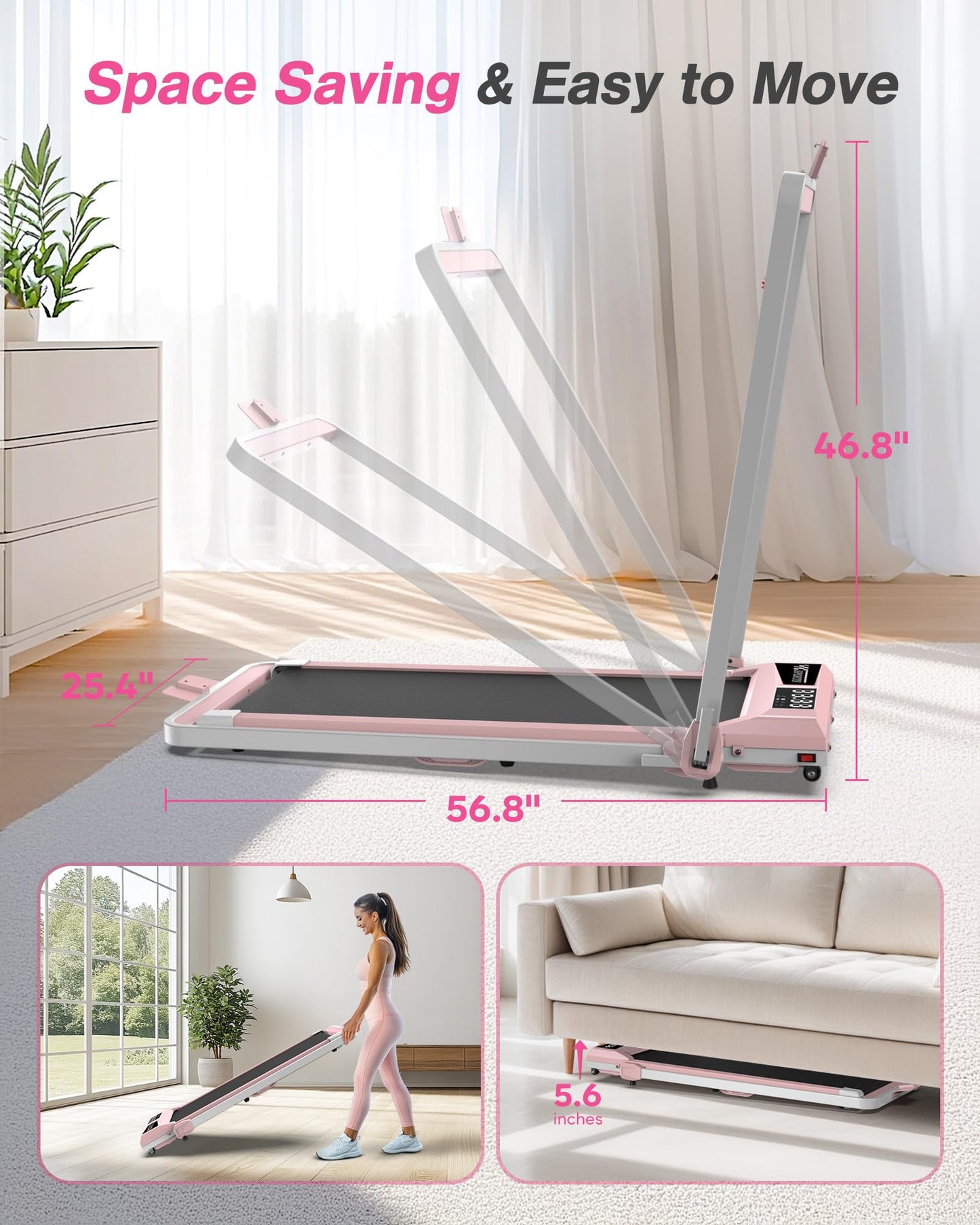 WELLFIT Foldable Treadmill with Incline, 350 LBS Capacity Walking Pad with Handle Bar, Portable Walking Pad Treadmills for Home, Under Desk Treadmill with App & Remote Control, Wide Belt, LED Display