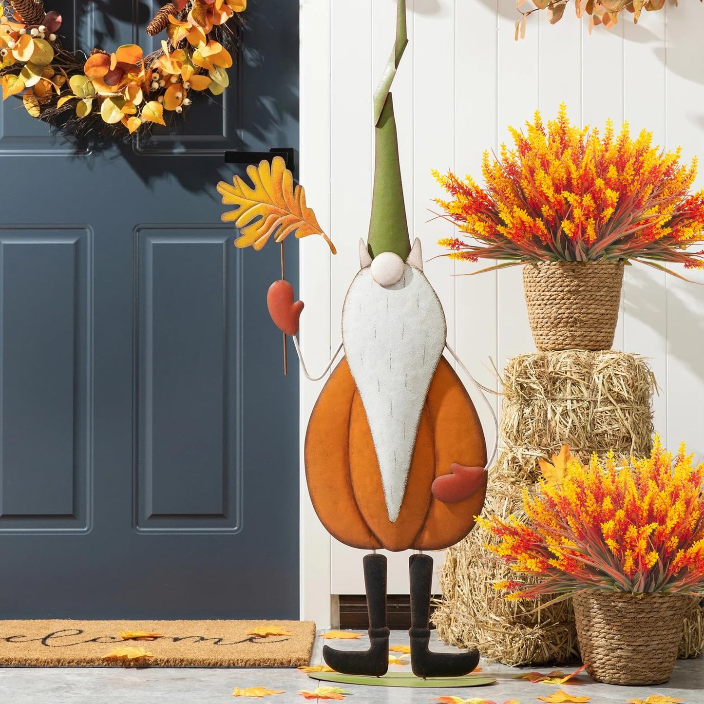 20 Bundles Artificial Plants Outdoor Fake Monkey Grass with Flowers (Fall Red)