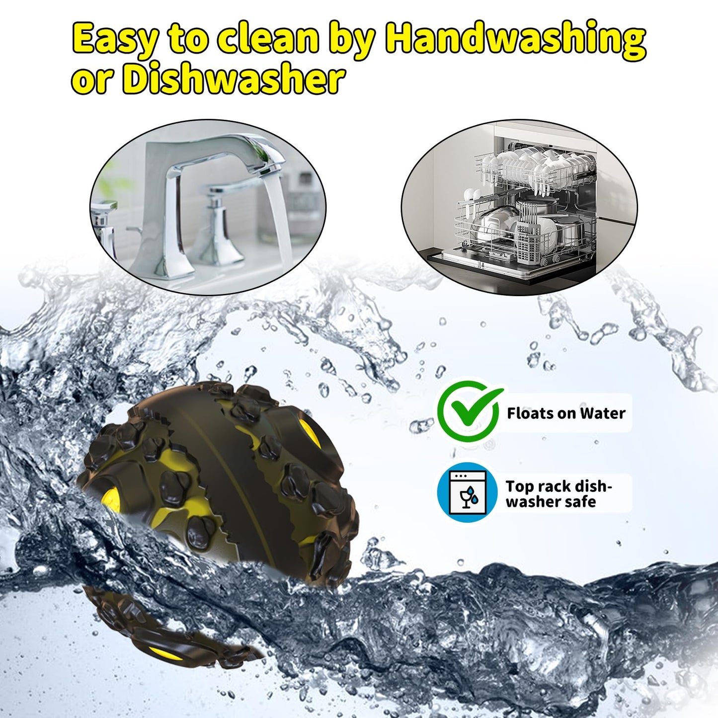 JoyBruko Dog Ball for Aggressive Chewers - Interactive Dog Toy Balls Fun Squeaky Sound to Keep Them Busy, Durable for Small Medium Large Breeds, Rubber Pet Chew Toys, As Seen on TV, Black & Yellow