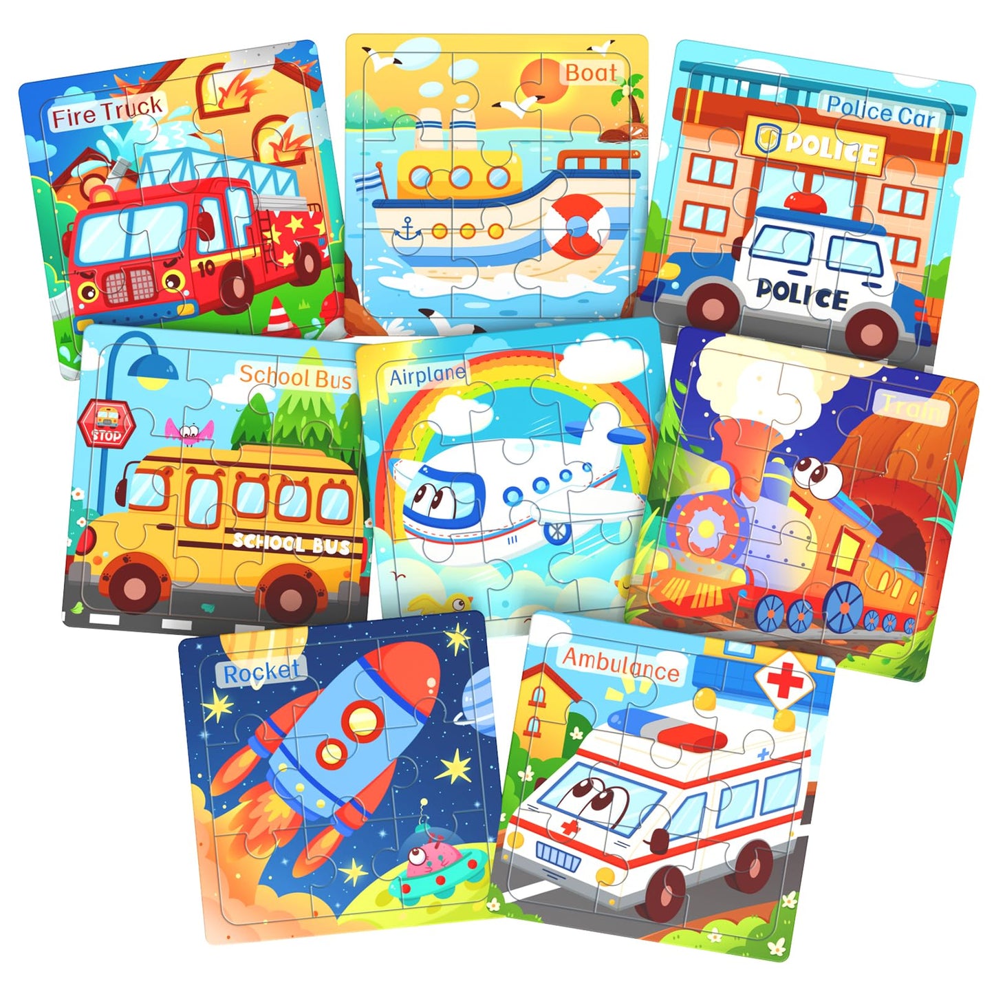 Wooden Puzzles for Toddlers, 8 Pack Vehicle Jigsaw Puzzles for Kids3-5, 9 Pieces Preschool Learning Activities, Learning & Educational Toys, Gift for Boys, Girls