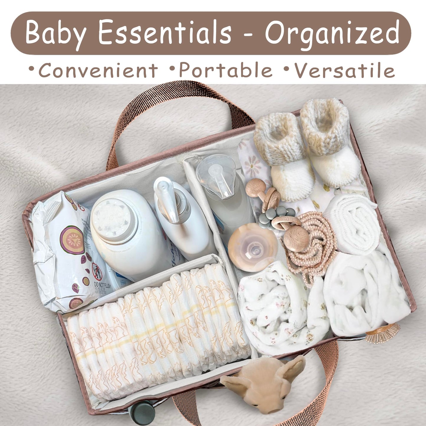 KIDSco. Baby Diaper Caddy. Portable Storage for Diapers, Wipes and Changing Table Essentials. A Nursery and Travel Must Have.