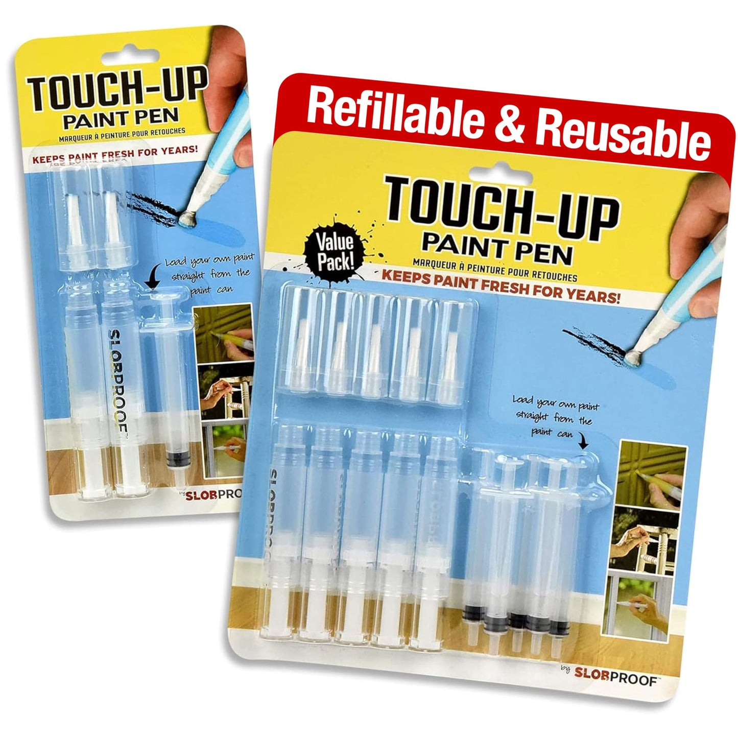 Slobproof Refillable Paint Brush Pens Bundle Pack of 5 & Pack of 2. Convenient Touch-Up, Fillable Solution for Precision, and Ease in Paint Touch-Ups. Ideal for Home, Wall, and Wood Paint Touch Ups