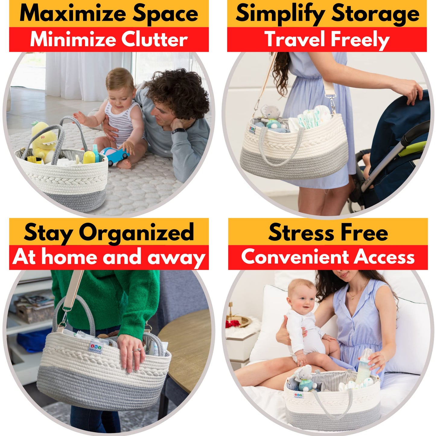 Extra Large Baby Diaper Caddy Organizer - Portable Rope Nursery Basket for Changing Table Storage - Baby Essentials Organizer for Diapers, Wipes, and More