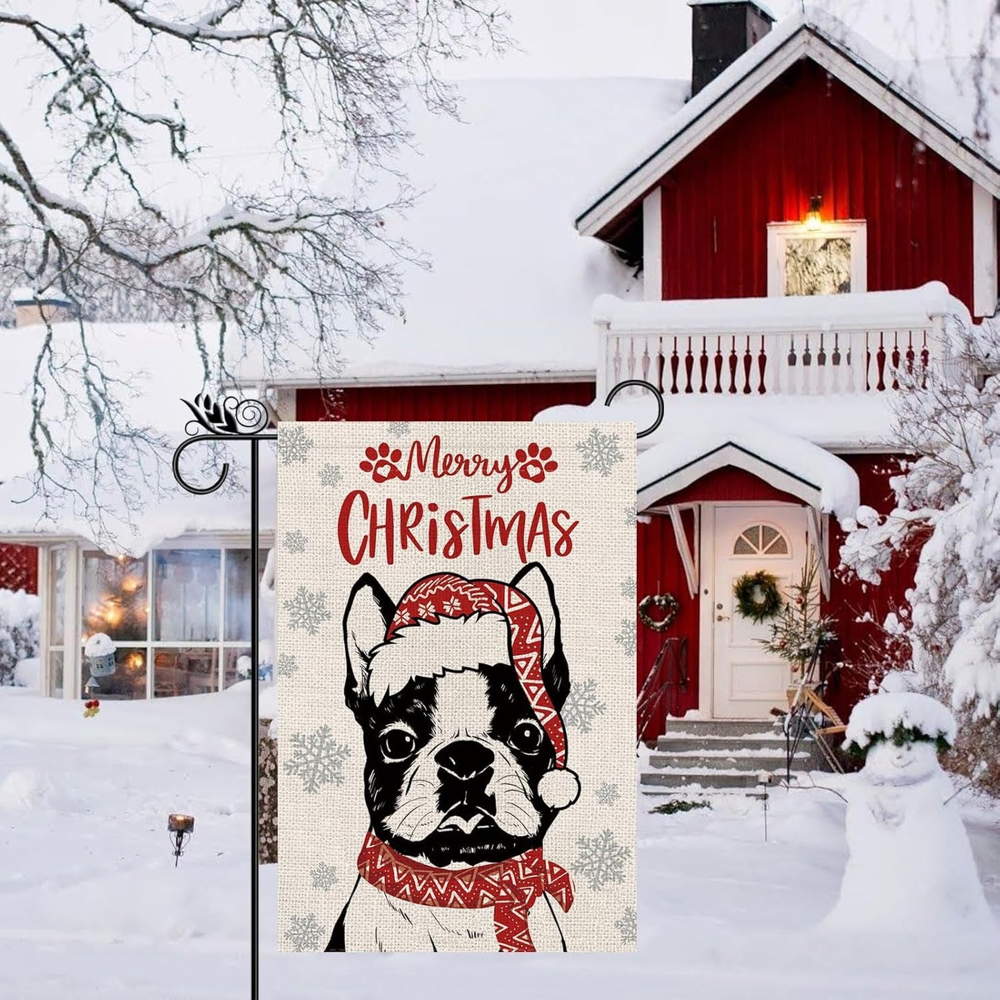 Seasonal Garden Flags Boston Terrier Dog Double Sided Flags Set of 11 Holiday Farmhouse Indoor Outdoor Yard Lawn Christmas Gifts Decorations 12.5x18 Inch