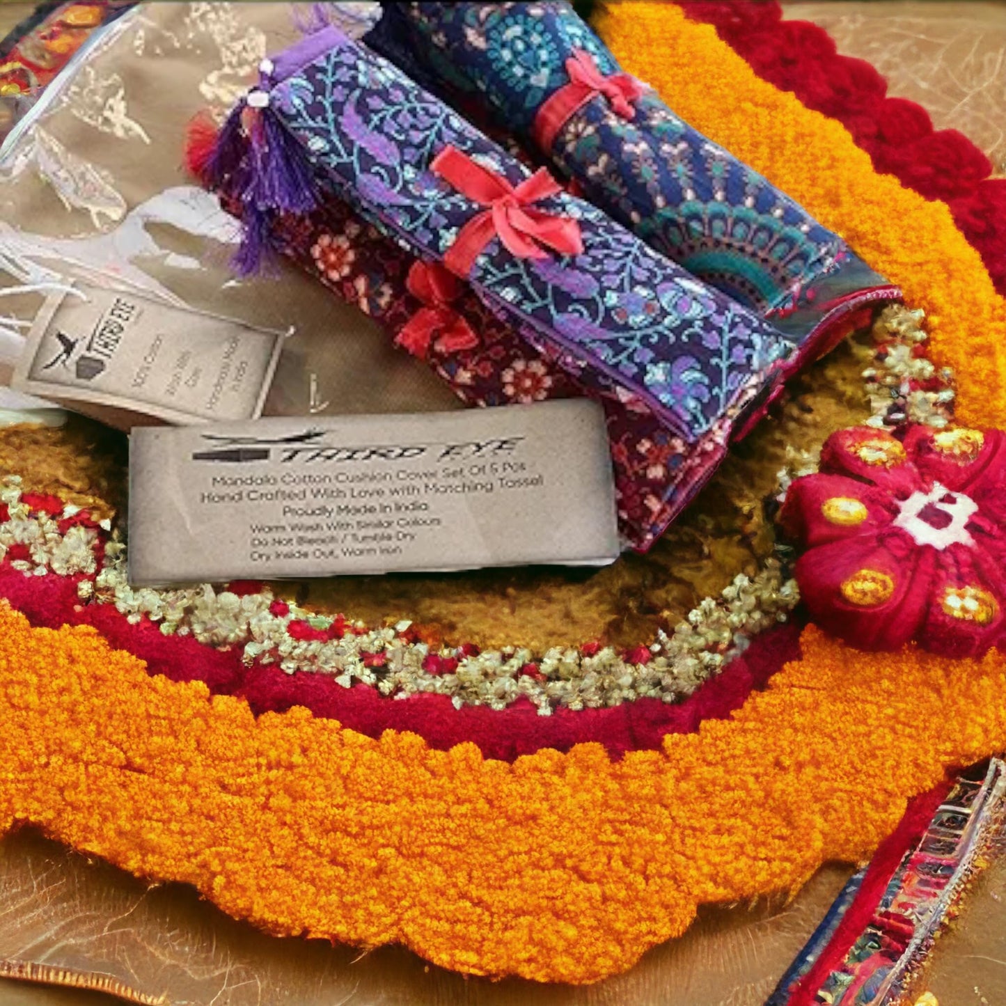 Third Eye Export 100% Cotton Mandala Pillow Covers Set of 5 Pcs Throw Pillows for Couch Decorative Pillow Covers 16x16 in. Boho Throw Pillows Farmhouse Pillow Covers for Arabian Night Party