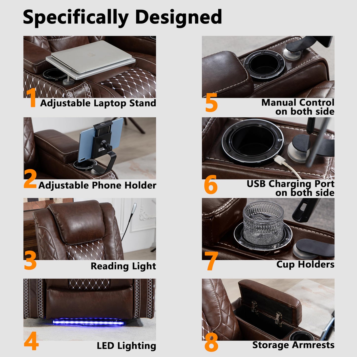 JIKFRIMA Power Zero Gravity Recliner Chair for Adults Breathable Leather Electric Recliners Adjustable Home Theater Seating with Smart Cup Holders, USB Ports, Hidden Arm Storage, Tray Table