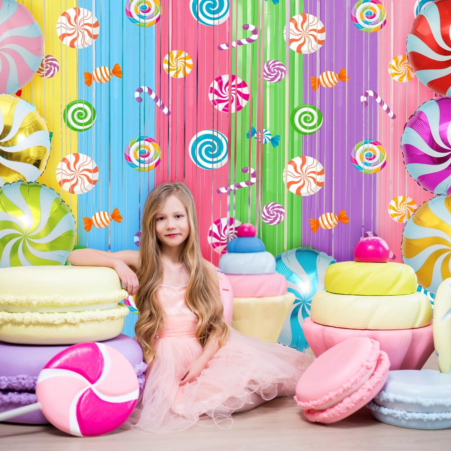 Blosssound 2 Packs Candyland Party Decorations 3.3 x 6.6 ft Candy Foil Fringe Curtain Dark Sweet Candy Tinsel Streamers for Lollipop Candyland Birthday Baby Shower Sweet Shop Party Decoration