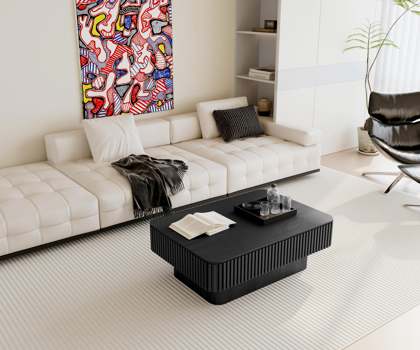 Black Coffee Table with Lifting Top Storage for Living Room,Fluted Lift Up Coffee Tables with Storage Solid Wood Center Table 38.6'' Modern Smart Rectangular Lift Up Tabletop for Apartment Office