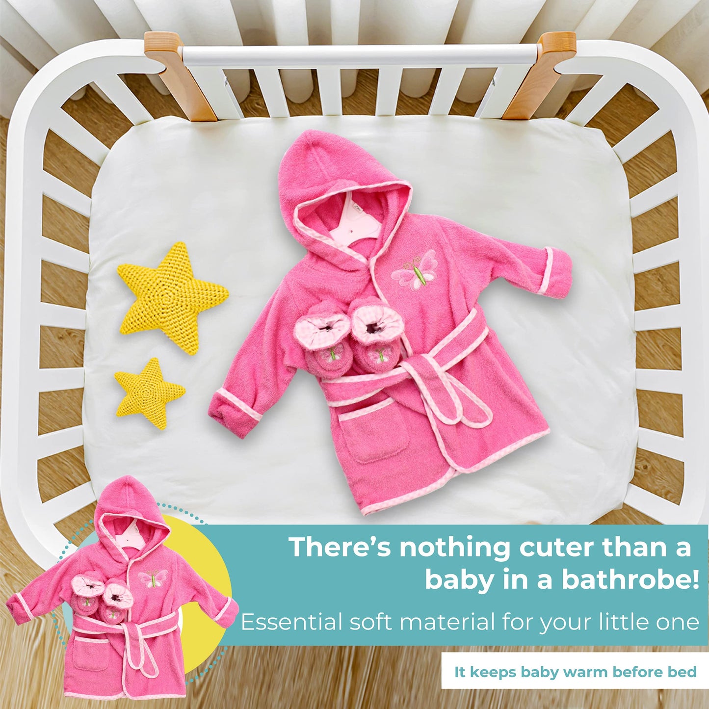 Spasilk 100% Cotton Hooded Terry Bathrobe with Booties — Baby Girl Gifts — Baby Boy Gifts — One Size — Shower Gift