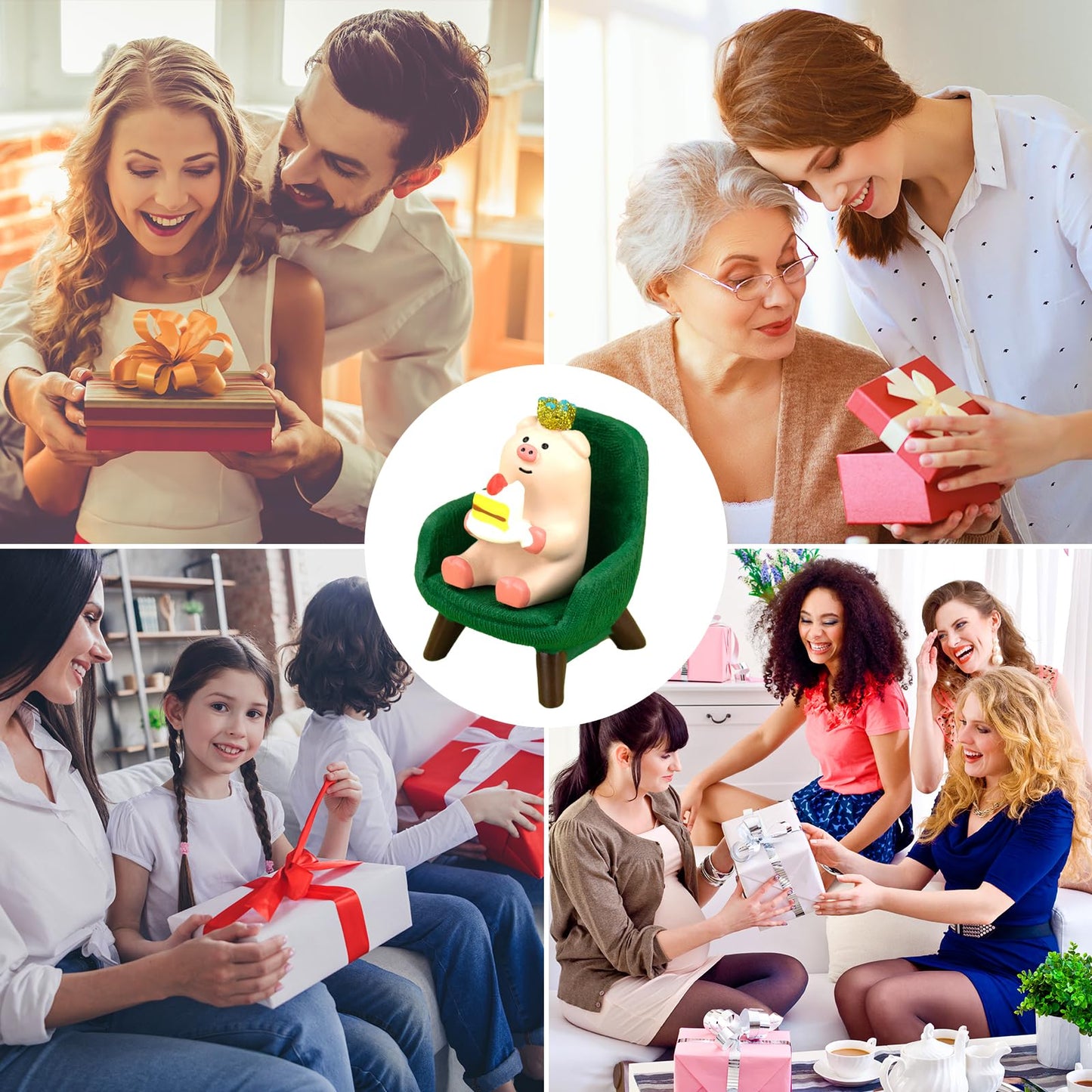 RAQWI Cute Mini Pig Eating Cake Resin Figurine Apply to for Office, Home Decoration Perfect for Pig Lovers - Green Sofa