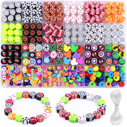 1000PCS Polymer Clay Beads Bracelet Making kit, 24 Style Cute Fun Beads Fruit Flower Animal Cake Butterfly Heart Beads Charms for Jewelry Necklace Earring Making DIY Accessories for Women Girls