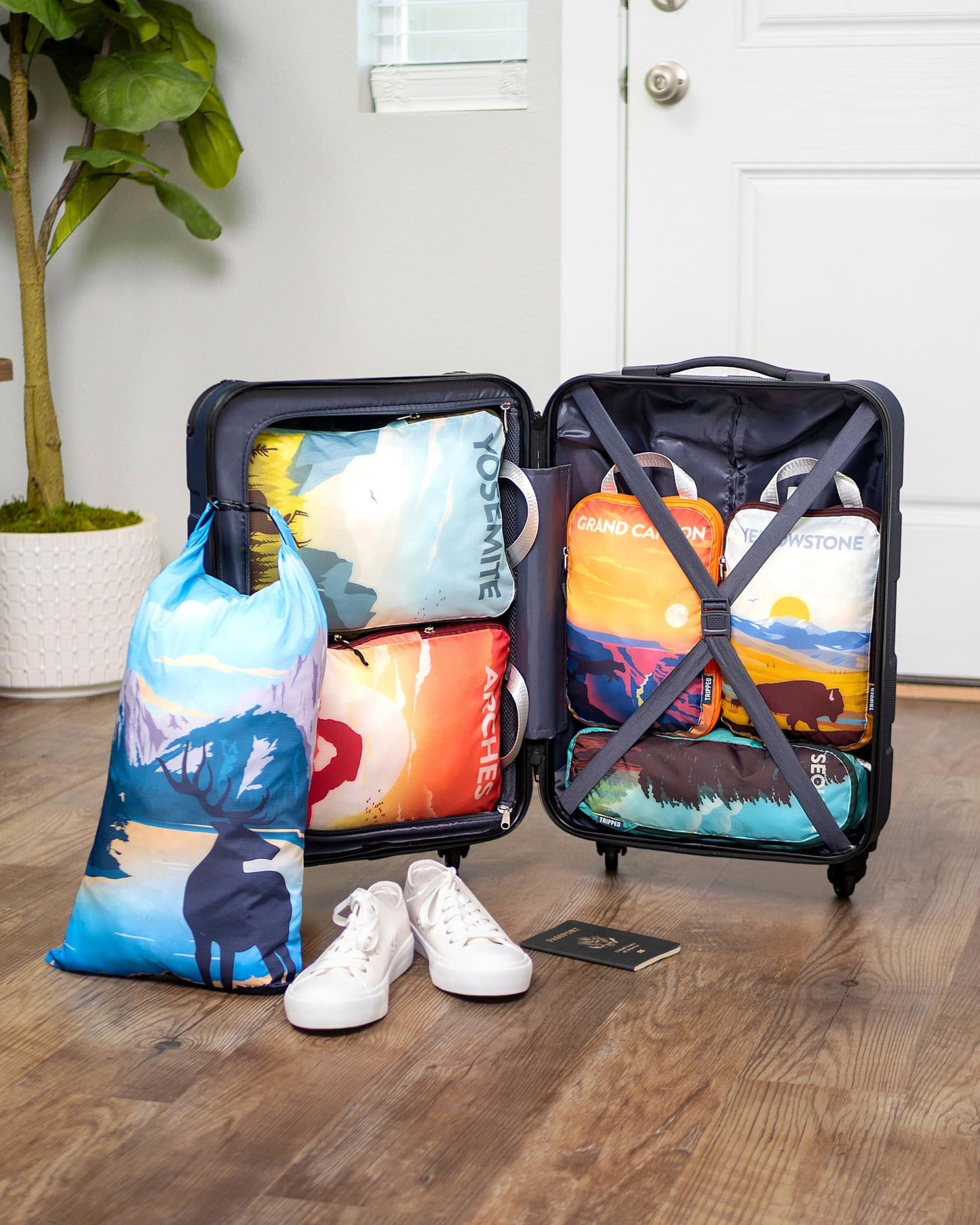 Compression Packing Cubes 6 Piece Set for Travel - Lightweight, Durable Clothes Organizer for Carry-On Luggage and Backpacks by TRIPPED Travel Gear (National Park)