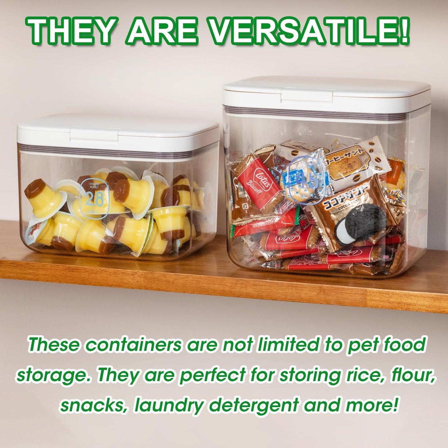 2 Pack Large Dog Treat Container Bins 2 Qt + 3 Qt with One-Press Flip-up Lid, Airtight Pet Dog Cat Treat Jar for Countertop, Pet Biscuit Canister Cookie Holder