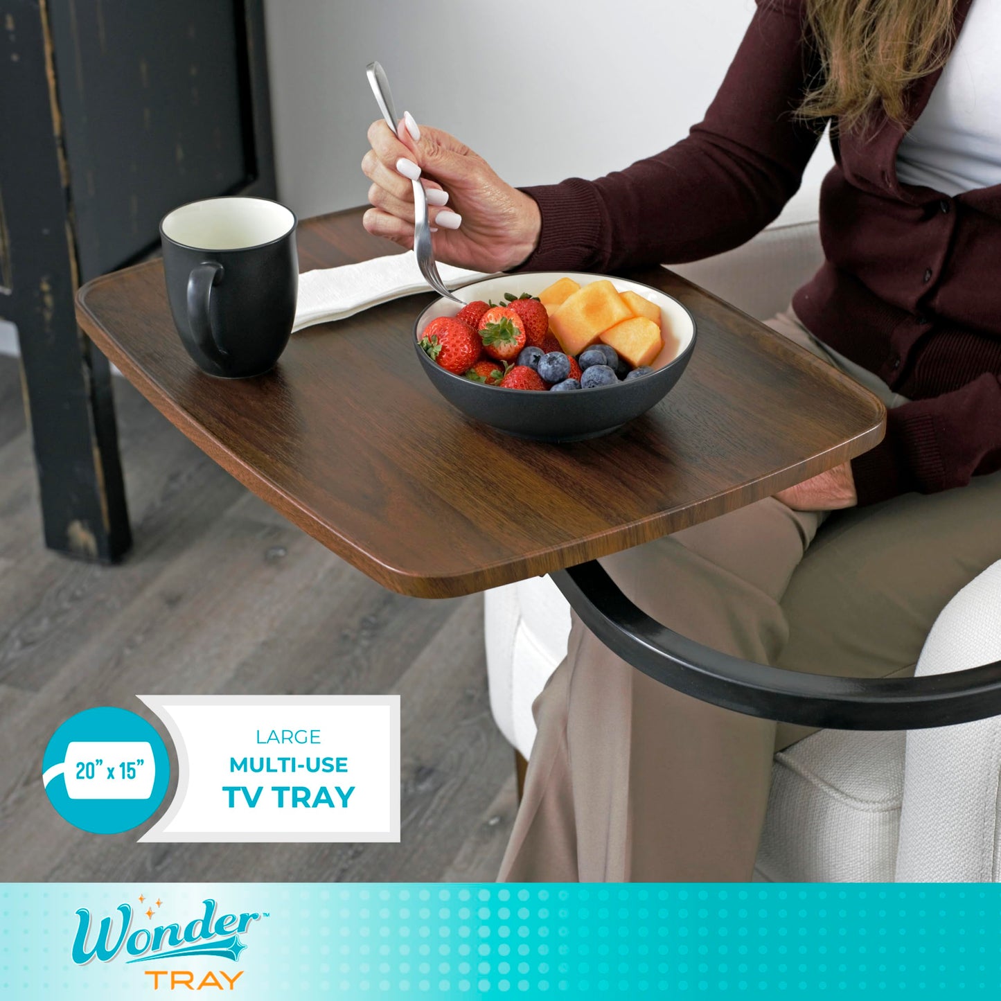 Stander Wonder Tray, Adjustable Swivel Table, Large Laptop Stand, Couch Desk, Side Tables & Gaming Bench, TV-Trays for Eating on Couches, Chairs, Recliners, Walnut