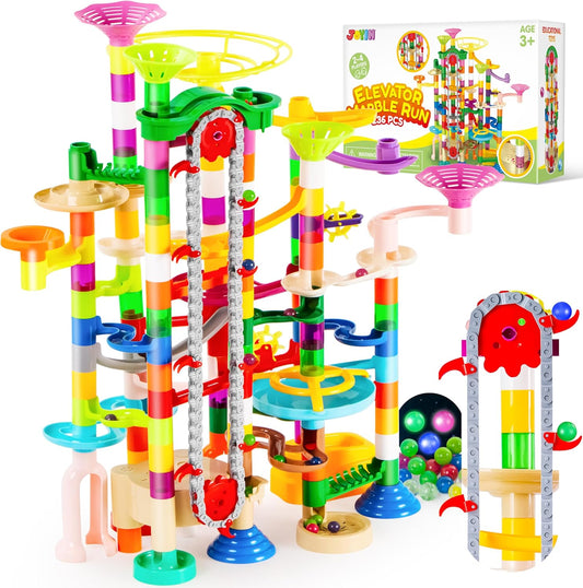 JOYIN 236Pcs Glowing Marble Run with Motorized Elevator- Construction Building Blocks Toys with 30 Glow in The Dark Plastic Marbles, Easter STEM Gifts for Boys and Girls