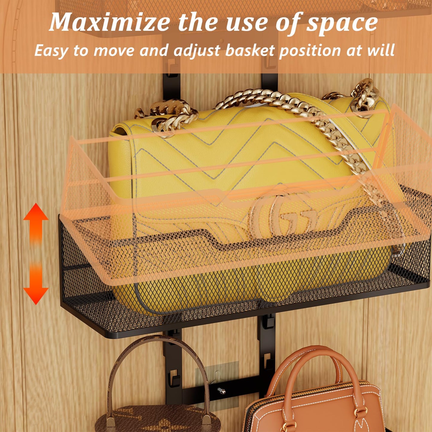 Dmevkic Purse Organizer Over The Door,Adjustable Durable Metal Purse Holder Handbag Purse Organizer for Closet with 5 Hooks Medium